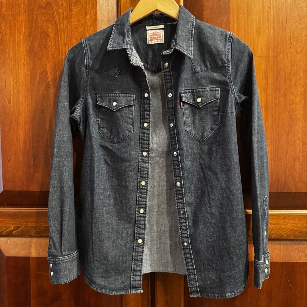 Levi’s Women's Indigo Denim Western Snap Shirt Tailored Fit XS - Picture 9 of 12